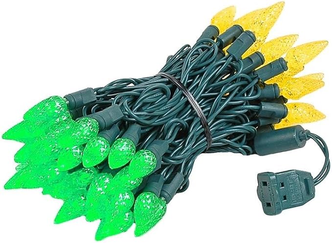 Novelty Lights 24FT 70 LED C6 Christmas String Lights, Outdoor Tree Commercial Grade LED Lights, Permanent Decorations (Green/Yellow)