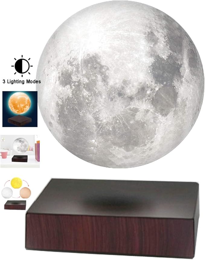 VGAzer Levitating Floating Wireless Moon Lamp,3D-Printed LED Lamp Floats & Spins Freely,Gifts Cool Home Decor (3 Colors)