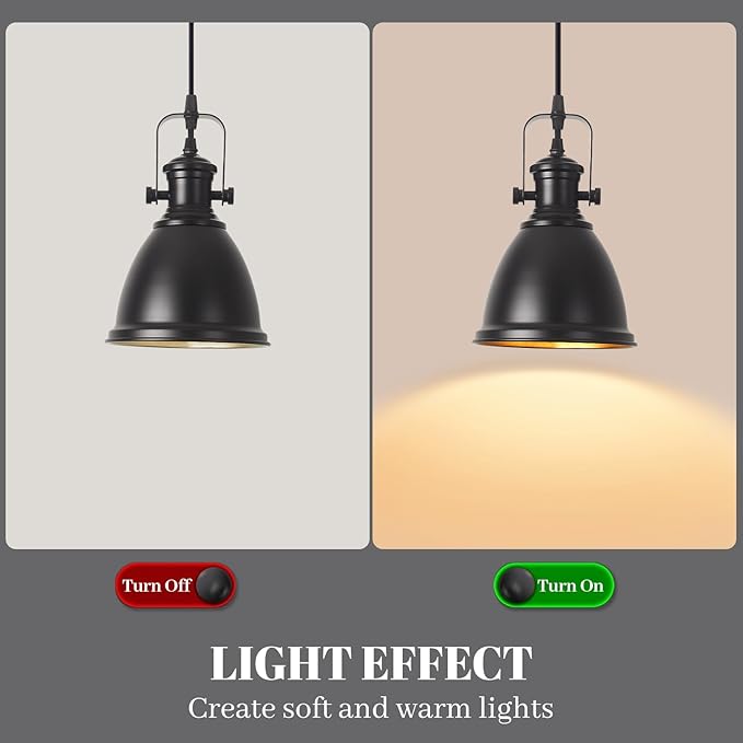 Black Pendant Light 2 Pack, Farmhouse Pendant Light, 6.5 inches Kitchen Island Lighting, Industrial Pendant Light Fixtures, Black Pendant Lights Kitchen Island Dining Room Bedroom