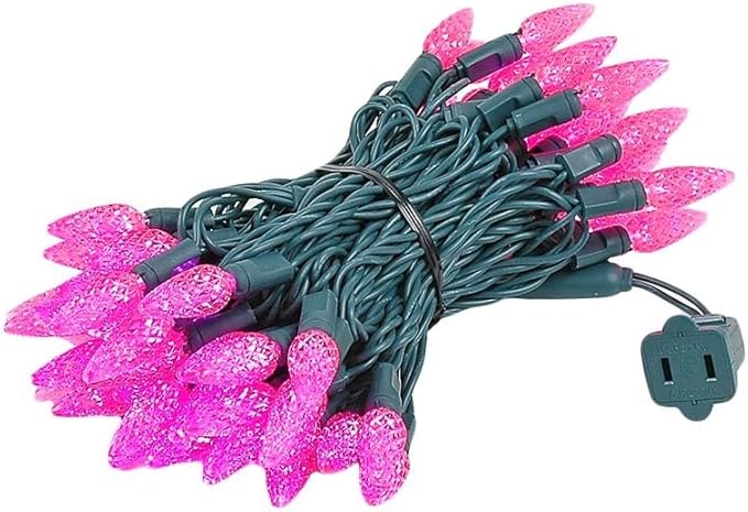 Novelty Lights 24FT 70 LED C6 Christmas String Lights, Outdoor Commercial Grade Tree Decorations, Permanent LED String Lights (Pink)