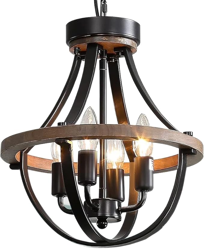 Farmhouse Chandelier, Modern Hanging Pendant Lighting, 4-Light Rustic Ceiling Light Fixture, Vintage Chandelier for Hallway Foyer Dining Room Entryway Kitchen Island Bedroom
