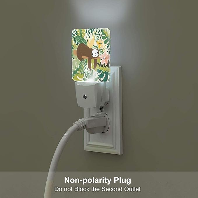 Cute Sloth in Jungle Night Light,Plug-in Night Lights with Dusk to Dawn Sensor for Stairway,Hallway,Bedroom Sleep Friendly Ideal for Women/Girls/Boys Gift,0.5w