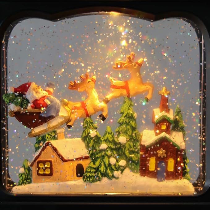 Eldnacele Musical Snow Globe Lantern with Timer, Lighted USB/Battery Operated Swirling Singing Water Glittering Lantern, Snow Globes for Adults and Kids Christmas Decoration- Santa