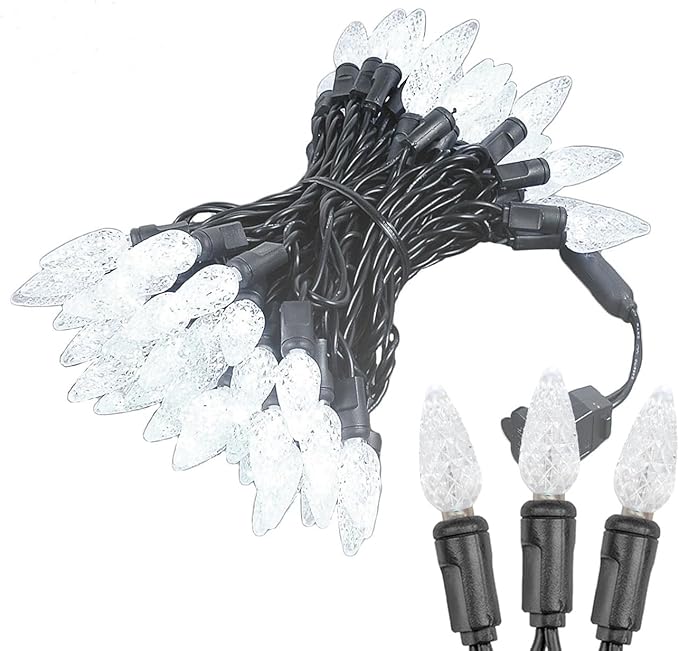 Novelty Lights 24FT 70 LED C6 Permanent Christmas Lights, Commercial Grade LED String Lights (Pure White)