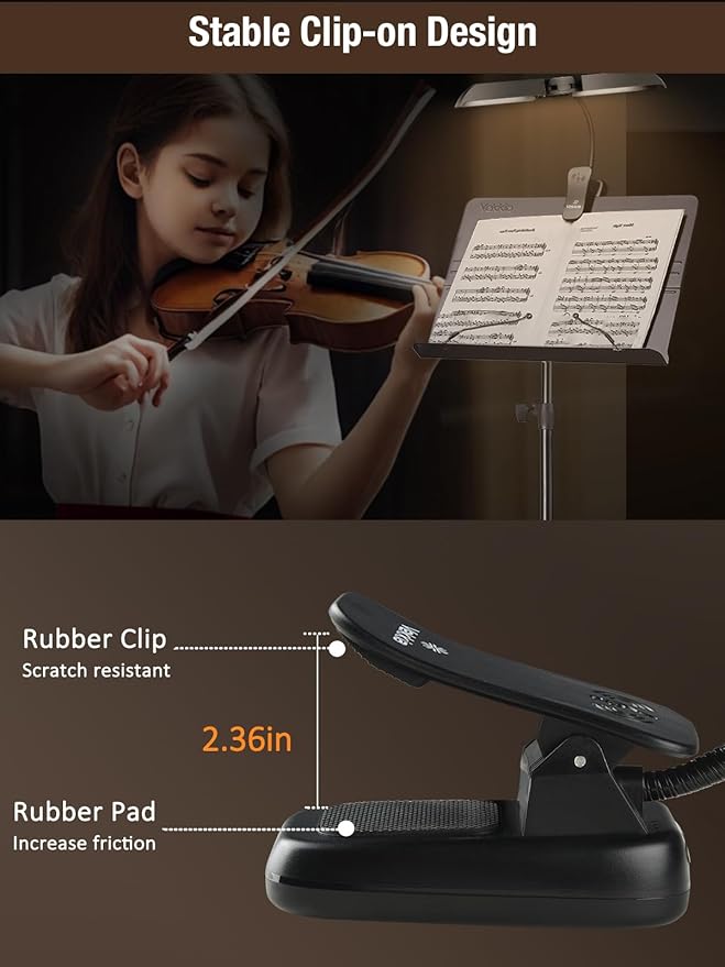 Vekkia 96 Led Rechargeable Music Stand Light - Folding Clip On Piano Lamp, Portable Professional with 5 Brightness×3 Color Temperature for Grand Piano and Book Reading
