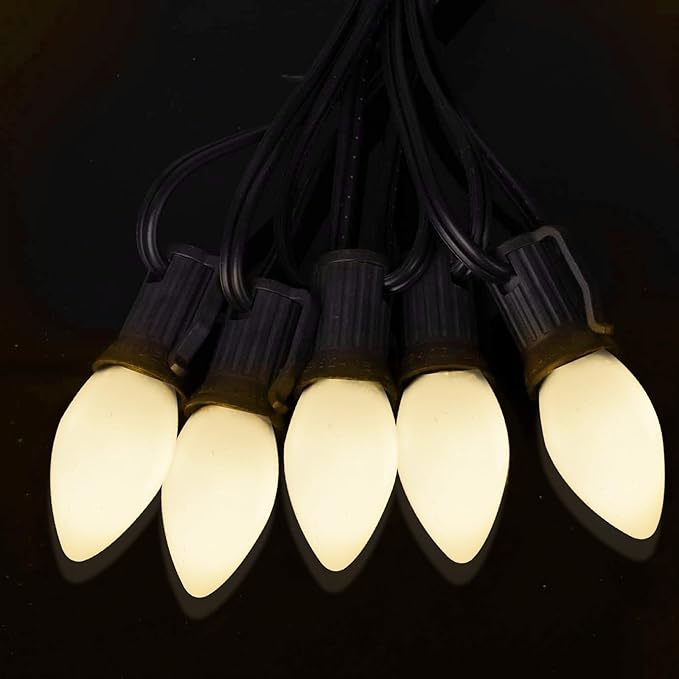 C7 Christmas Replacement Light Bulbs - C7 5W Vintage Ceramic White Bulbs, C7 E12 Candelabra Base for Christmas String Light (25 Pack)