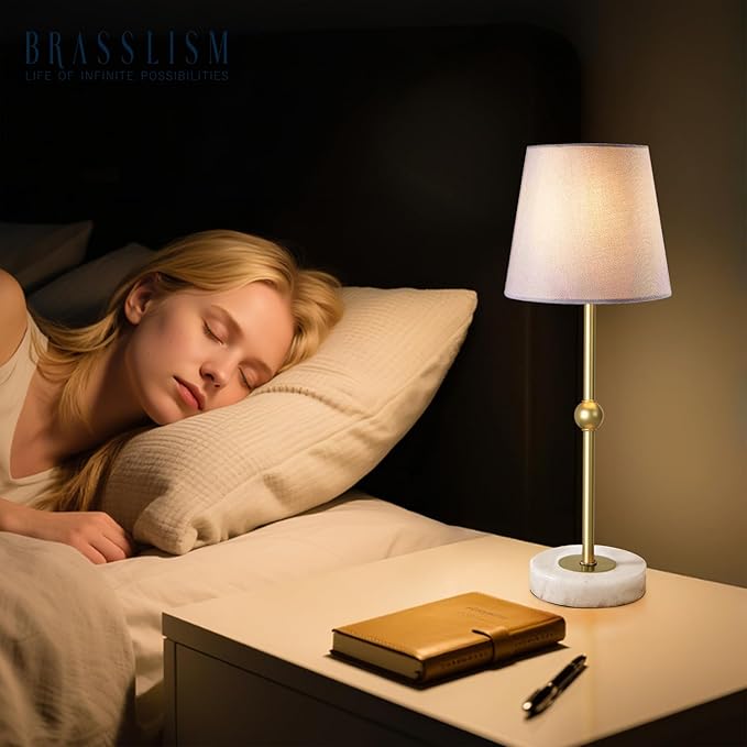 17.5" Cordless LED Table Lamp – Rechargeable & Dimmable with Detachable Magnetic Bulb, Marble Base, Brass Finish, – Affordable Luxury Accent Light for Bedroom, Bar, Restaurant, Urban Decor
