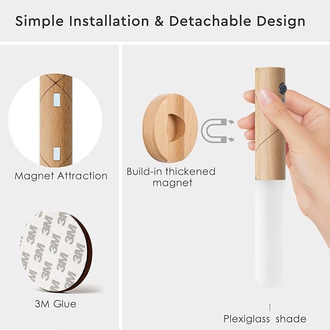 Battery Operated Wall Sconce Set of Two, Motion Sensor Night Light Magnet Body Rechargeable Battery Operated Wall Lights, Peel and Stick Sconce Lights for Bedside Stair