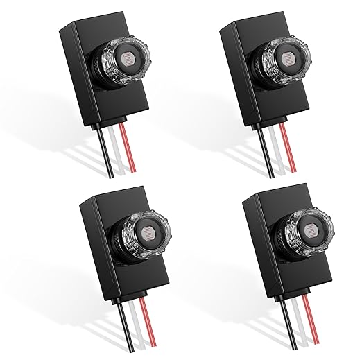4 Pieces Dusk to Dawn Sensor,Greencycle IP65 Photoelectric Switch for Outdoor Pole Light for Outdoor Lighting 120-277V, Photo Cell Automatic On/Off, Waterproof, Energy Saving,UL Listed