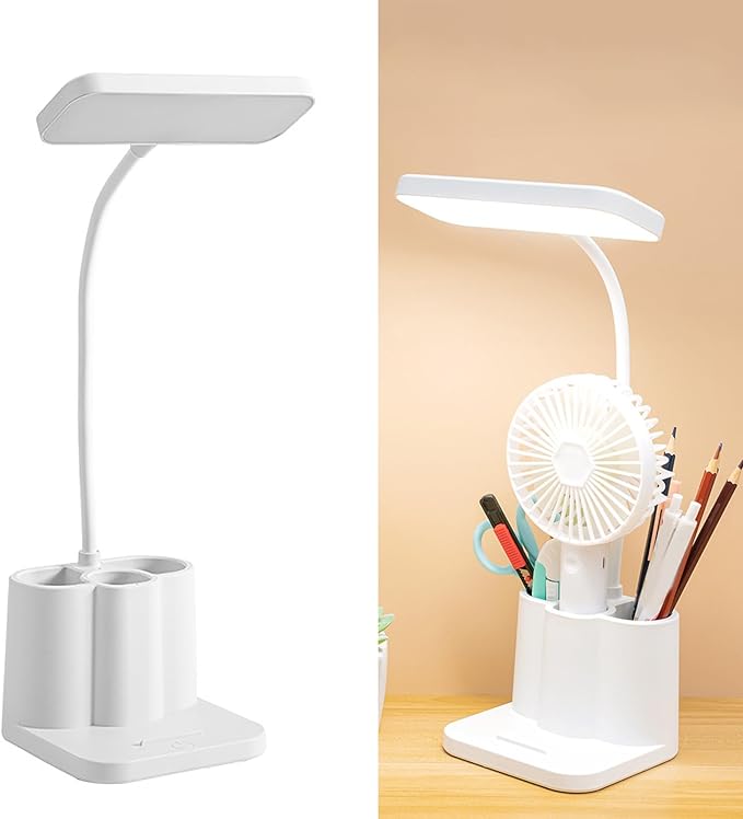 GLOGLOW LED Desk Lamp, Dimmable with Adjustable Color and Pen Holder, Eye Protection Bedside Light for Study and Office Use (Plug in Version)