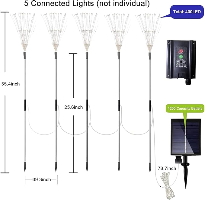 Solar Garden Firework Lights Outdoor, 5 Pack 450 LED 8 Lighting Modes Waterproof Landscape Decorative Sparklers Twinkling Starburst Lights for Yard Pathway Walkway Christmas, Colorful