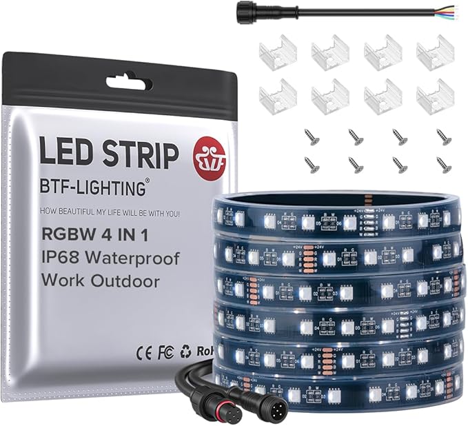 BTF-LIGHTING IP68 Waterproof Outdoor RGBW LED Strip 5050SMD RGB+Cool White(6000K-7000K) 4 Colors in 1 DC24V 5m 16.4ft 60LED/m Multi-Colored Tape Lights for Kitchen Decoration(No Adapter or Controller)