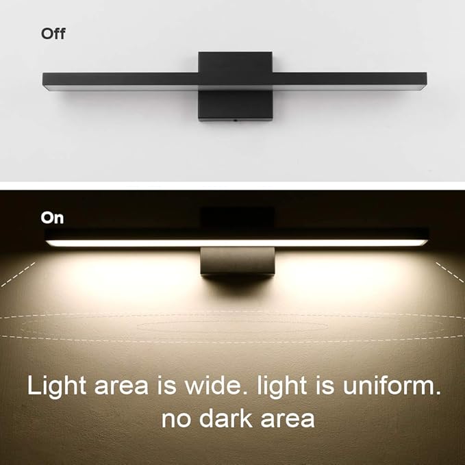 Ralbay 24 inch Modern LED Black Vanity Light 20W Frosted Aluminum for Bathroom Vanity Lighting Fixtures Natural White 4500K