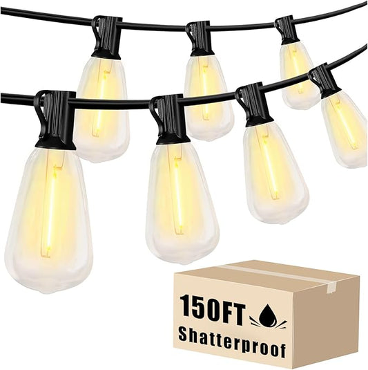 DAYBETTER 150ft Extra Long Outdoor String Lights,2700K 50 Shatterproof ST38 Bulbs Commercial Grade Weatherproof String Lights for Outside Patio, Garden, Backyard & Parties
