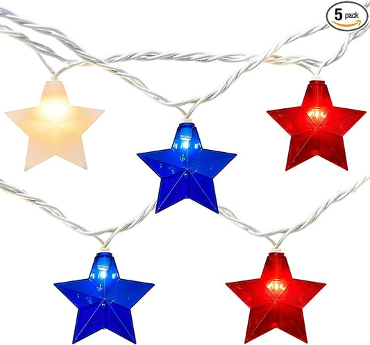 Red White Blue Stars String Lights, 8.5ft Independence Day Decoration Lights with 10 Red White Blue Lights, 4th of July Decoration String Lights Plug In for Patriotic Wedding Patio Garden Party Decor