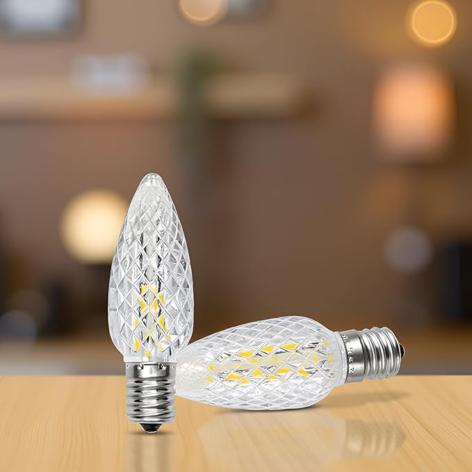 YULETIME Pack of 25 Faceted Warm White C9 Replacement Bulbs, Shatterproof LED Strawberry Bulbs for E17 Base Sockets Christmas String Lights