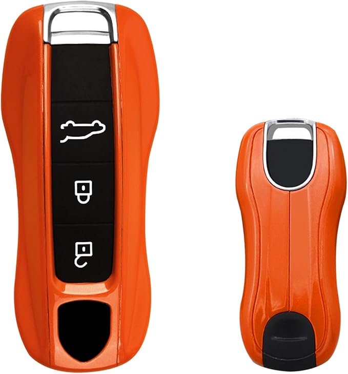 x xotic tech Orange Remote Key Covers Case, Compatible with Porsche Cayenne Cayman Panamera 971 Macan Taycan 911 991 918 Carrera 992, 3PCS Smart Key Fob Painted Keyless Entry Protectors