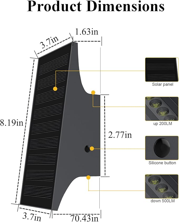 Solar Sconce Lights Outdoor, Dimmable Solar Wall Lights Up and Down, 3000K 700LM Solars Lights Outdoor IP65 Waterproof for Yard Patio Garage Porch, 2pcs