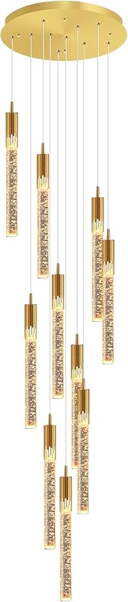 Flashing God Modern Crystal Chandelier Dimmable LED Gold Ceiling Light Crystal Bubble Pendant Lights High Ceiling Chandelier for Living Room Lobby Staircase Chandeliers