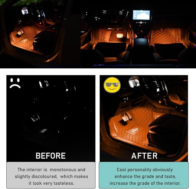 Car LED Strip Light, 24 LED Auto Interior Under Dash Atmosphere Lights with USB Port, Vehicle Decor Lamp Ambient Night Light Strip Lighting Kit, Universal Car Accessories (Orange)