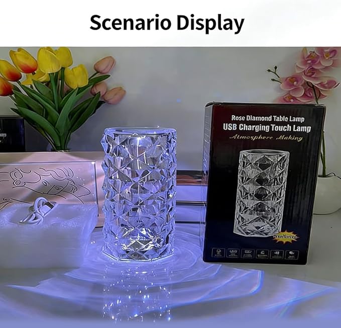 Can Switch 16 Colors Artificial Crystal Table Lamp, 2026 New 16 Color Rose Crystal Diamond LED Table Lamp, RGB Color Changing Rose Diamond Design, with Remote Control USB Charging Touch Sensor (Small)
