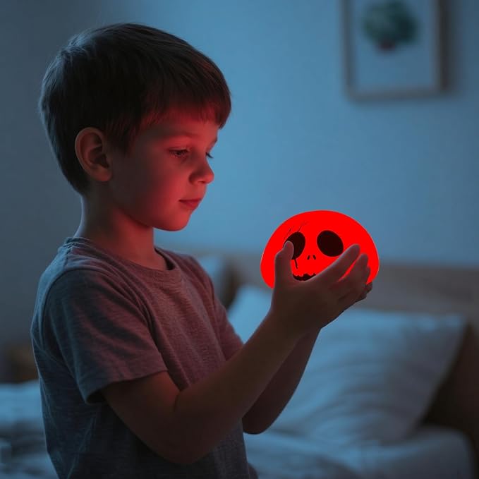 Cute Creative Christmas Skeleton Face Silicone Tap Light - Battery Powered, Multi-Color Changing, Safe and Soft for Indoor Holiday Decoration (White Skellington)