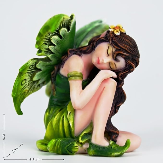 Fantasy Sleeping Fairy Figurine, 3.15 Inch Mini Green Elf Statue, Hand-Painted Resin Indoor Decor for Desk, Plant Pot, Fairy Garden
