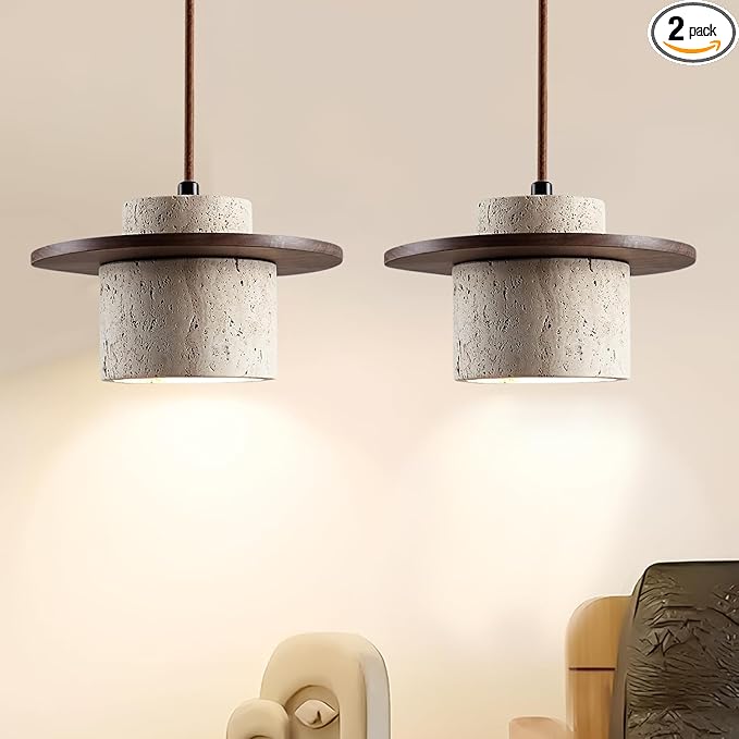 2pcs Wabi Sabi Pendant Light Nordic Marble Chandeliers Natural Stone Shade Simple Light Fixture for Dining Room Bedside Kitchen Island Hallway