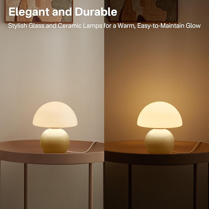 Mushroom Lamp Table Lamp for Bedroom,Desk Bedside Small Lamps for Living Room Night Stands,Mushroom Decor Cute Mini Modern Mid Century Lamps,Unique Aesthetic Home Living Room Decor (Cream)