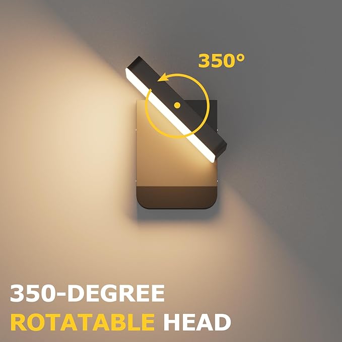 2-Pack Outdoor Rotatable Wall Lights 350° Adjustable Head Modern Porch Light LED Wall Sconce Black Exterior Wall Lights Modern Lights for House, 3000K
