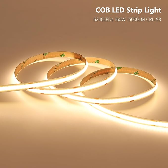 24V COB LED Strip Light 65.6ft (2 Rolls of 32.8ft) Kit, 3000K Warm White Cuttable 11W/M 312LEDs/M CRI 93 LED Tape Lights with Power Supply for Bedroom Kitchen Living Room Ceiling
