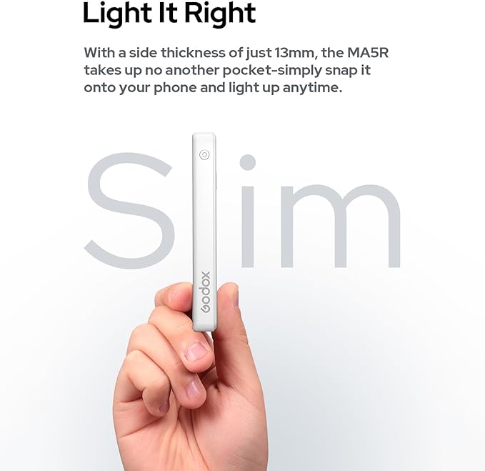 Godox MA5R Magnetic Charging RGB Video Light Pocket LED Fill Light for Phone Photography Light 1800K-10000K Dimmabe 14 FX Effects Built-in Battery APP Control Work as Wireless Power Bank