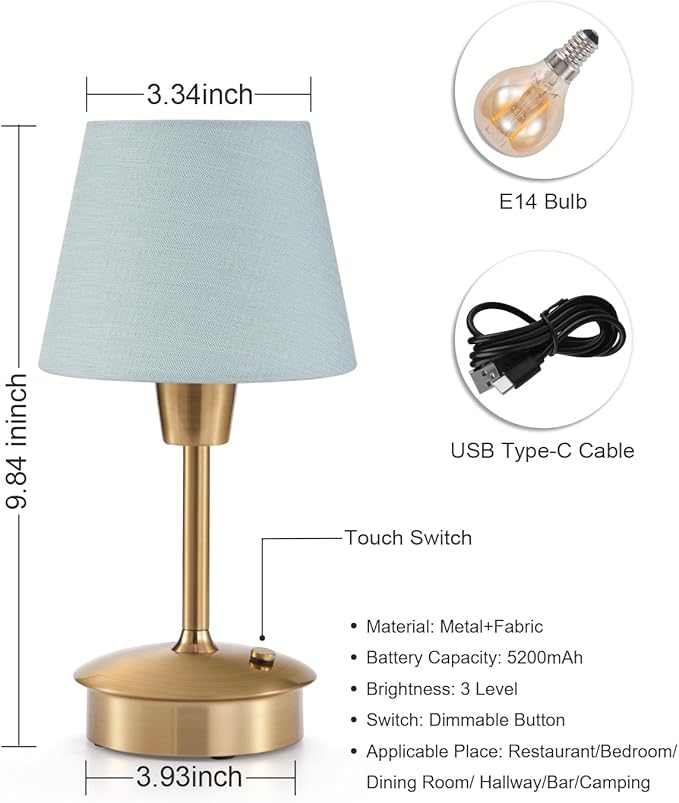UMEXUS Small Cordless Table Lamp, 5200mAh Battery Operated Touch Lamps for Restaurant Dinner Table, Rechargeable Dimmable Portable Night Light for Bedside Dining Room Patio Kitchen Outdoor Décor