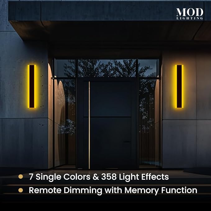 𝗠𝗢𝗗 𝗟𝗜𝗚𝗛𝗧𝗜𝗡𝗚 Haylen RGB | Long Outdoor Wall Lights, 7 Colors and 358 Light Effects, Dimmable with Remote Modern Linear Exterior Light Fixture, Waterproof Wall Sconce 45W, 2-Pack (RGB |24")