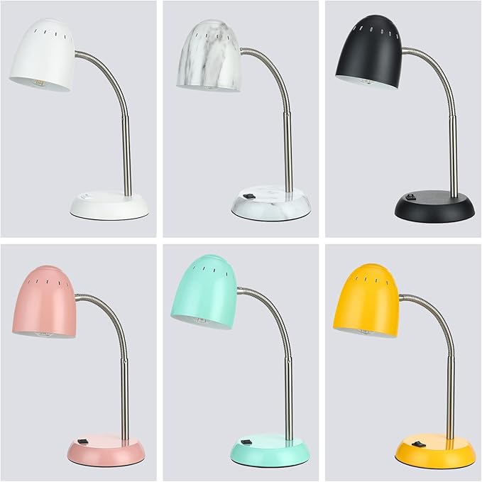 Eye-Caring Marble Table Lamp of Simple Designs Home E26Led Screw Basic Metal Desk Lamp with Flexible Gooseneck Hose Neck Study Lamp for Bedroom Office Living Room Convenient On/Off Switch