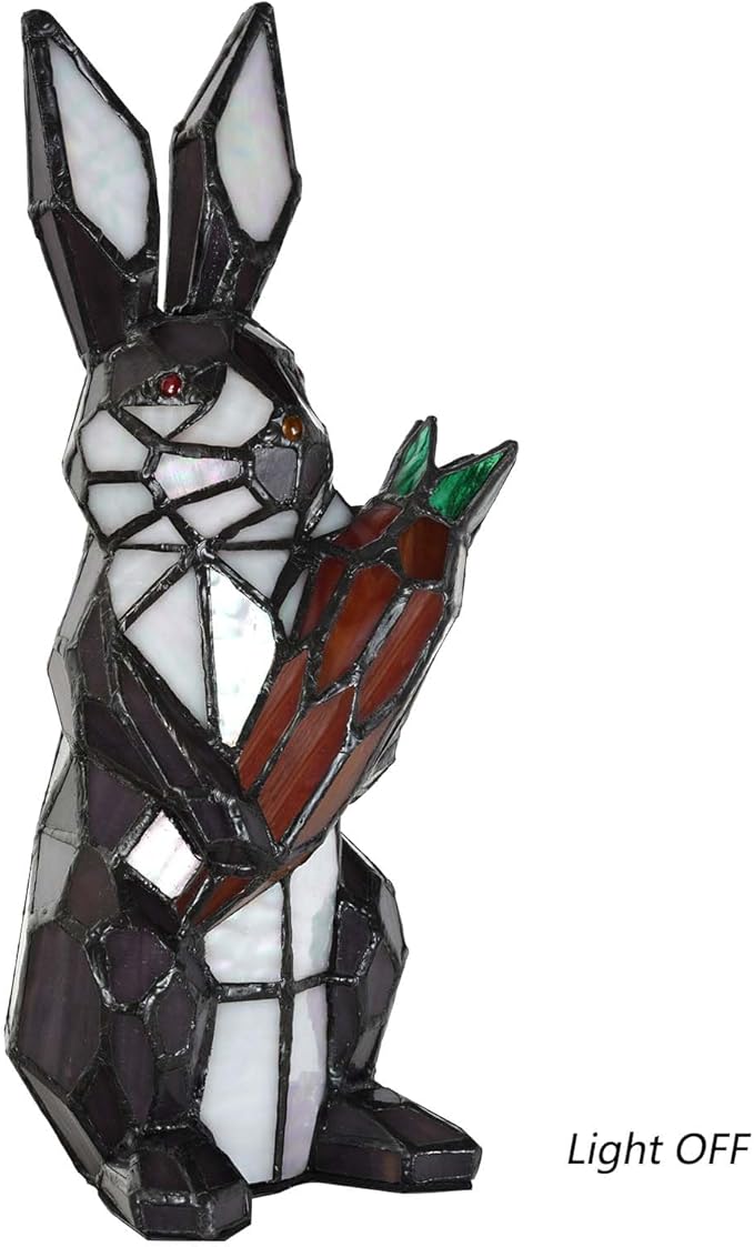 Bieye L10947 Bunny Holds Carrot Tiffany Style Stained Glass Accent Table Lamp for Easter Decor (Purple)