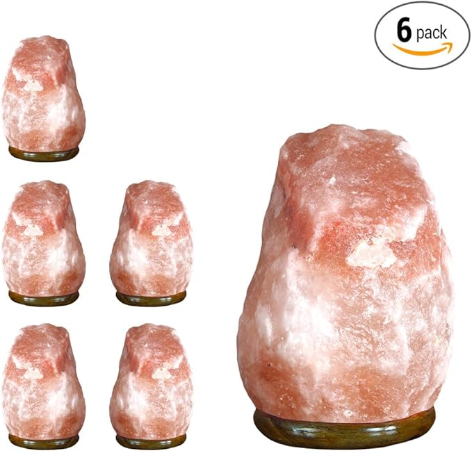 Himalayan Crystal Rock Salt Lamp, Excellent Gift Cleanses Air and Improves Mood, UL Certified dimmer Cord - 7-8" (Pack of 6)