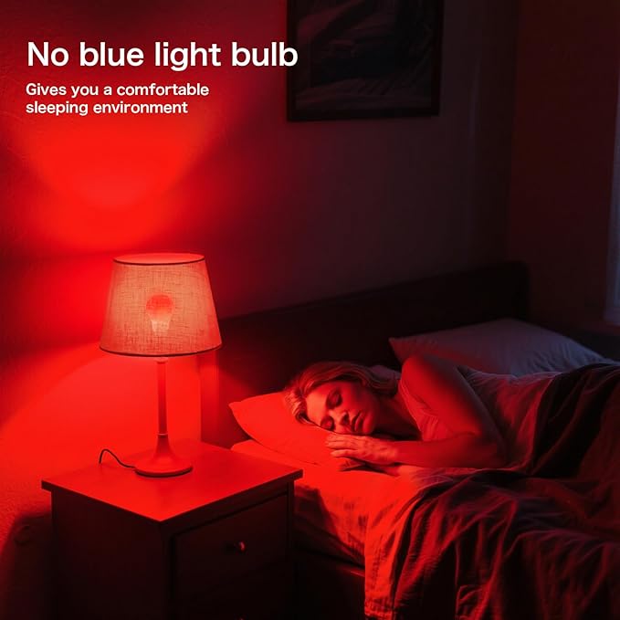 Red Light Bulbs for Sleep 670nm Natural Sleep Aid Lamp Blue Light Blocking 7W E26 Base for Stress Relief Relaxation Travel Meditation and Yoga (2 Pack)