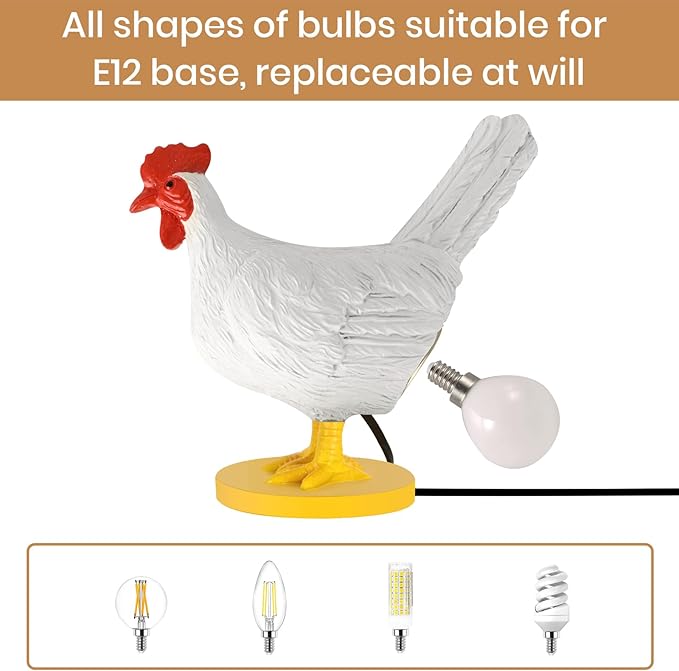 Chicken Egg Lamp, Funny Chicken Butt Night Light with Egg, Lifelike Rooster Lamp with Bulb, 3D Chicken Lights for Easter, Christmas, Birthdays Various Festivals Gift- White