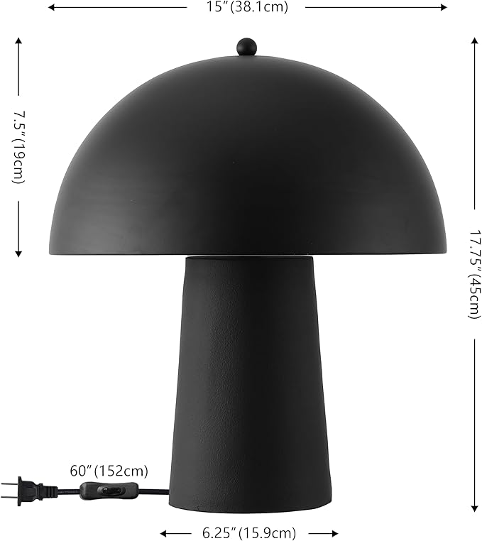 SAFAVIEH Lighting Collection - Serra Black Resin Mushroom Table Lamp Set of 2, 18" Modern Decorative Accent Lights, E26 Bulb Compatible (TBL4634A-SET2)