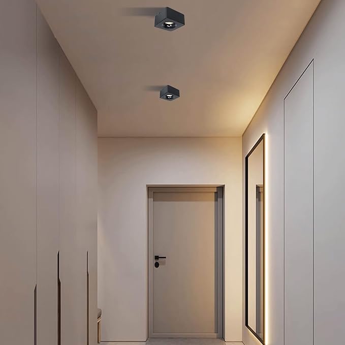 LED Dimmable Square Ceiling Spotlight Aluminum Black Wide 4.61 in Ultra-Thin 2.16 in Downlight Modern Ceiling Mounted Spot Light Fixture for Living Room Hallway Foyer CRI 98 12W 3000K 002