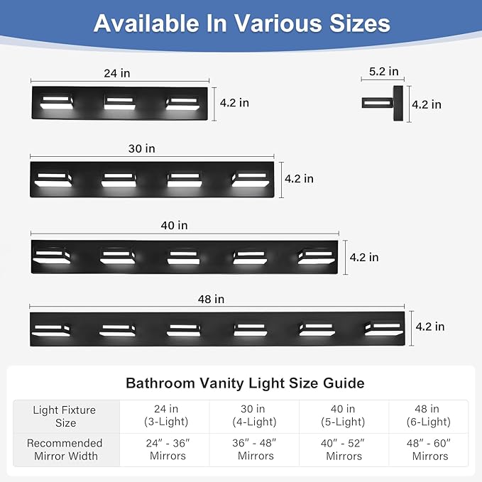 48-Inch 6-Light LED Modern Black Bathroom Vanity Light Fixtures Over Mirror, Bathroom Lighting Fixtures with Cool White 6000K, Vanity Wall Lights for Bath Restroom Powder Room