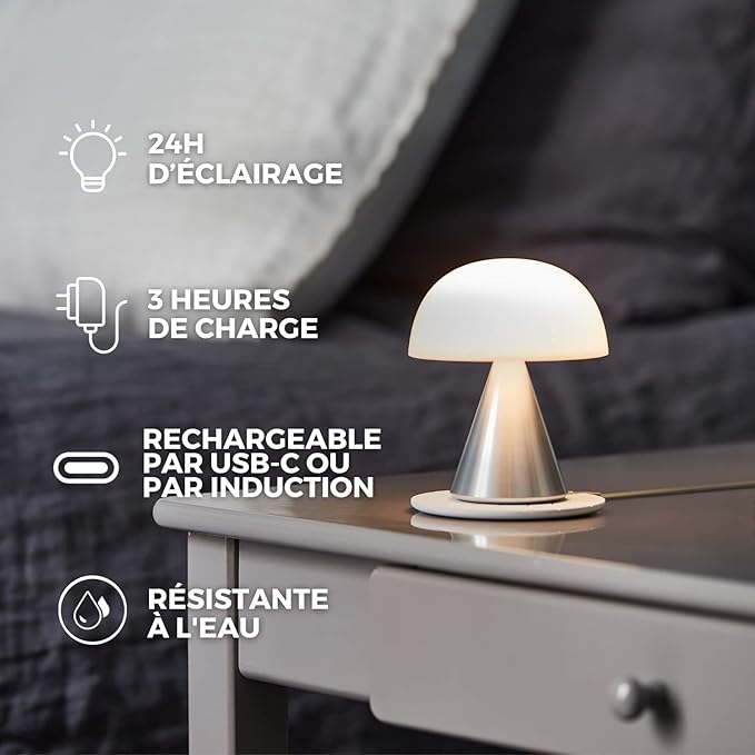 Lexon Mina M Mushroom Lamp - Portable Bedside Light for Bedrooms, Kids & Nursery - 9 LED Color Rechargeable Table Lamp with 24h Light & Dimmer, Medium - Dark Red
