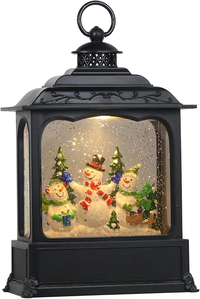 Eldnacele Musical Snow Globe Lantern with Timer, Lighted USB/Battery Operated Swirling Singing Water Glittering Lantern, Snow Globes for Adults and Kids Christmas Decoration- Snowman