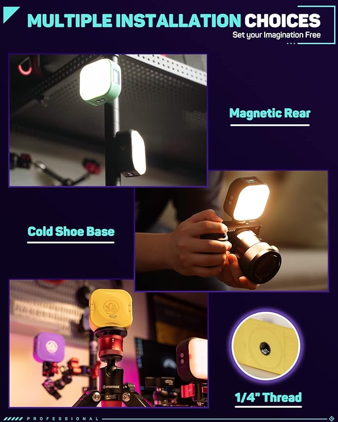 IFOOTAGE On Camera Video Light, Portable RGBW Smart Camera Light, Smart APP Control/18 Lighting Effects/Rechargeble/Magnetic Attraction, Photography Camera Light for Youtube/TikTok/Vlog, C4 Mint Green