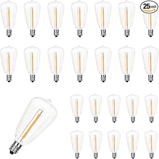25 Pack Edison Light Bulbs,ST38 LED Clear Replacement Bulbs Fits C7 E12 Base Light,0.6W Vintage Dimmable Waterproof Light Bulbs for Indoor Outside Night Light String Lights
