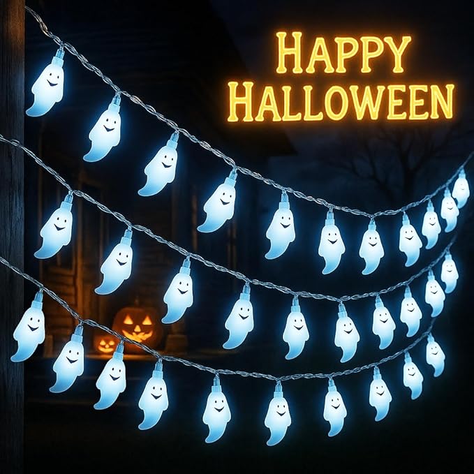 KEPATO Halloween String Lights 10Ft 20 LEDs Battery Operated Outdoor Decorations Ghost Lights for Halloween Party Decor