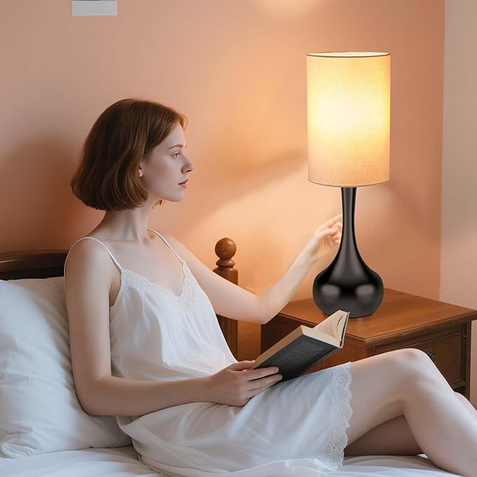 Touch Droplet Table Lamp for Nightstand, 3-Way Dimmable, No Assembly Required, Mid Century Modern Small Black Bedside Lamp for Bedroom, Living Room, Office