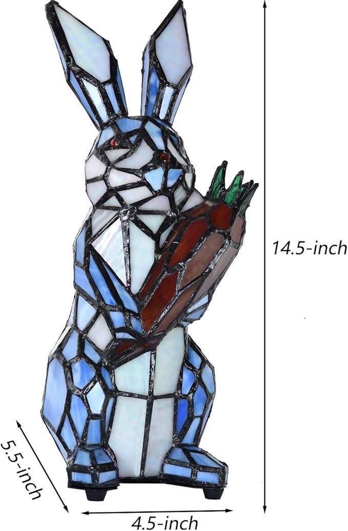 Bieye L10885 Rabbit Holds Carrot Tiffany Style Stained Glass Accent Table Lamp for Home Decor (Blue)