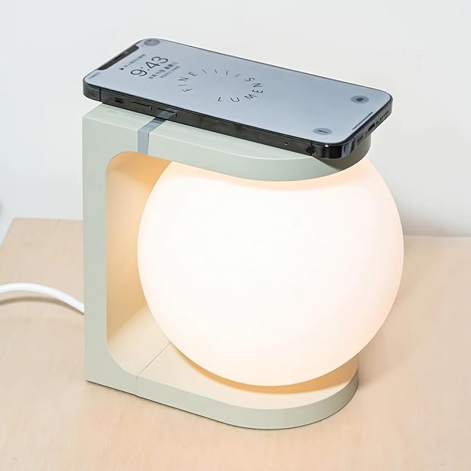 Wireless Charging Table Lamp with Flat Top Surface, Modern Design (Green)